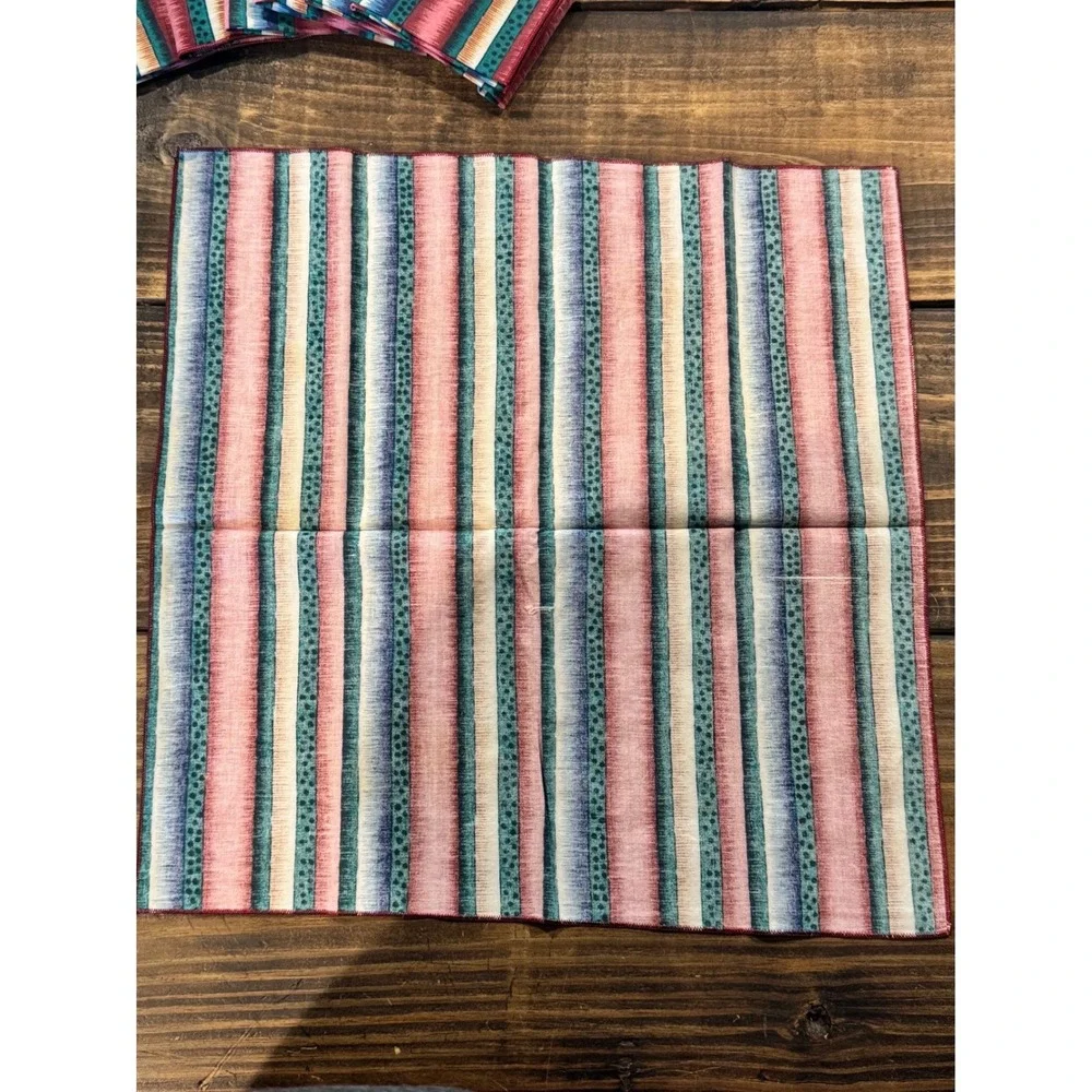 Vintage Striped Cloth Napkins Set of 7 Pink‎ Teal Blue Ikat Boho 16x16.5 Western